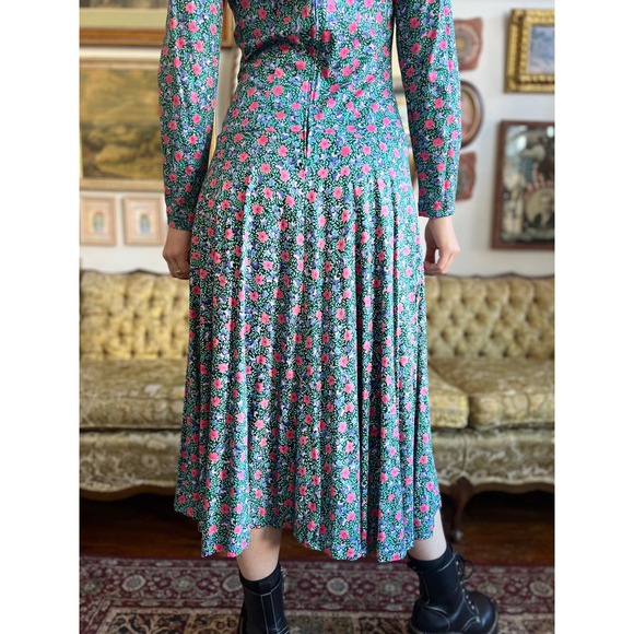 Vintage Blue Floral All over Print Long Sleeve Maxi Dress Size Small - Picture 4 of 9